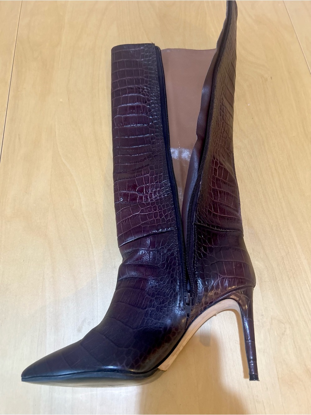 Paris Texas Mock Croc Stilletto Pointed-Toe Knee Boots, Sz EU 39, US 9 - Picture 9 of 11